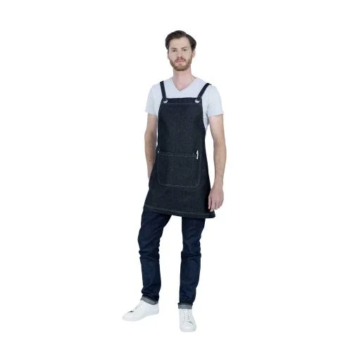 Mia Bib Apron Crossback-Black Denim Front