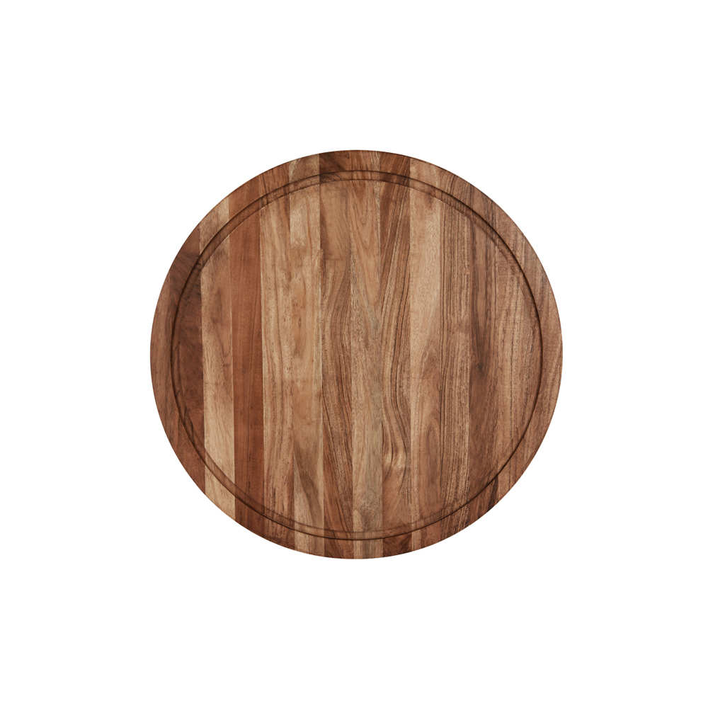 Round Butchers Block with Inlay & Handles 530x60mm