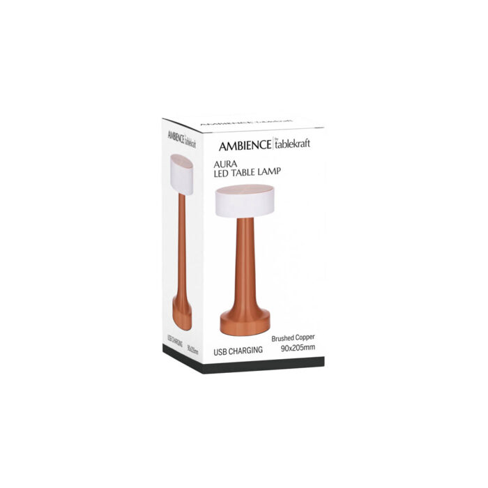 Aura Cordless LED Table Lamp - Oxide Black, Brushed Brass, Brushed Copper | Tablekraft Ambience Lighting - Image 3