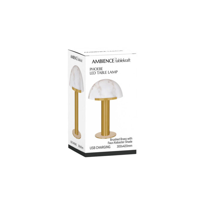Phoebe Cordless LED Table Lamp Brass with Alabaster Shade