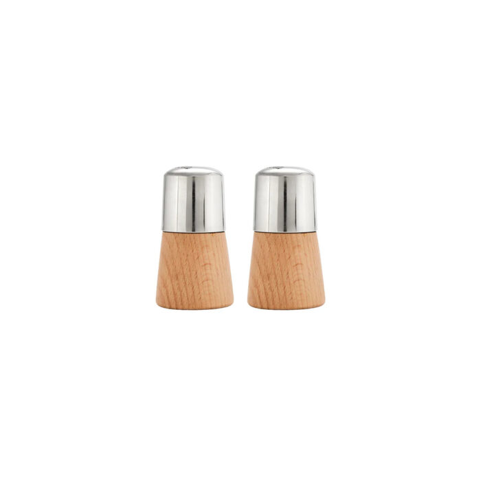 Salt & Pepper Shaker Stainless Steel with Wood Base
