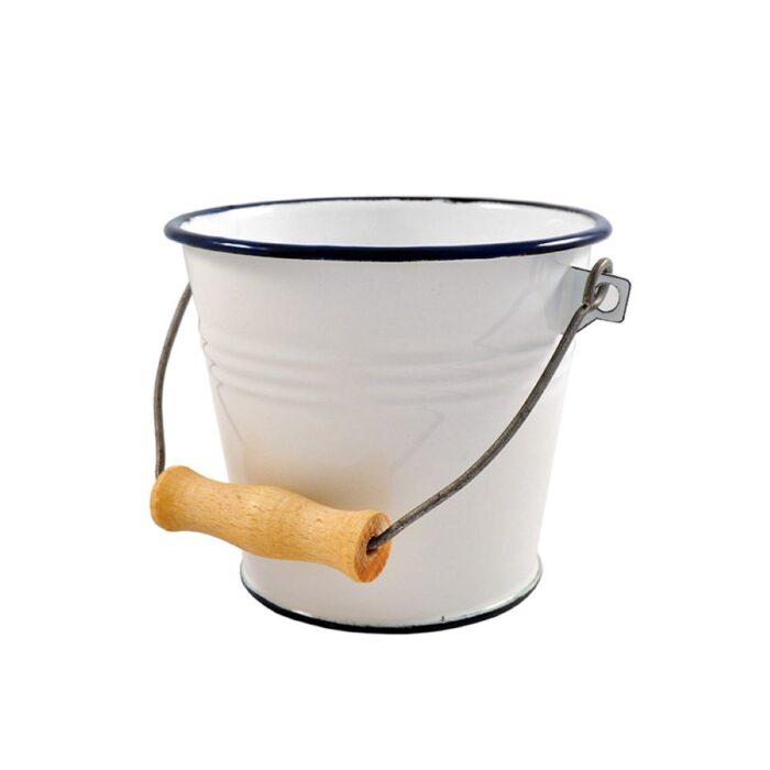 1LTR BUCKET WHITE W/ BLUE RIM ENAMLEWARE