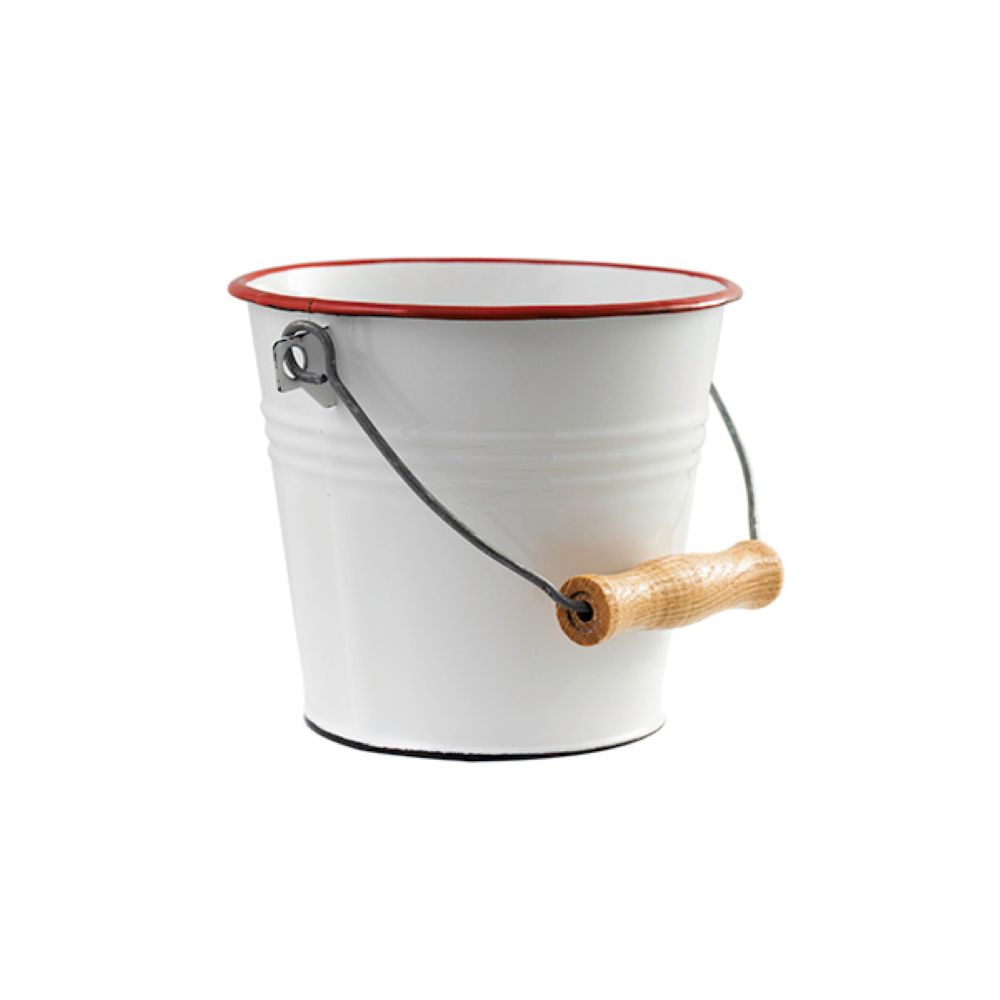 Enamelware Bucket 1LT White with Red Rim